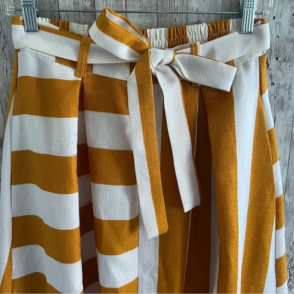 Asymmetrical Striped White Mustard Yellow Women's Wrap Maxi Skirt Medium - Picture 3 of 8